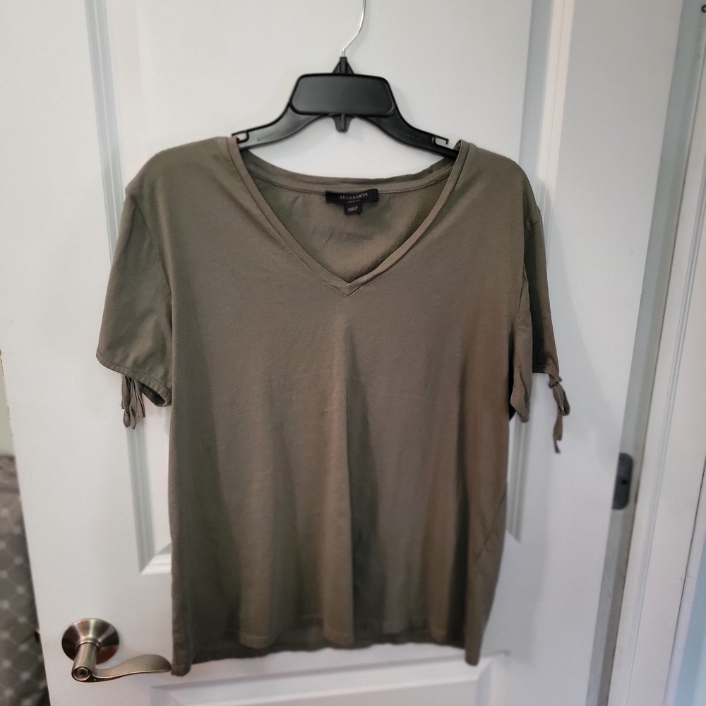 Allsaints Army Green V-Neck Women Top M/L